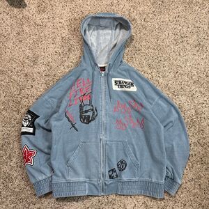 Stranger-things Women's Blue and Grey Hoodie